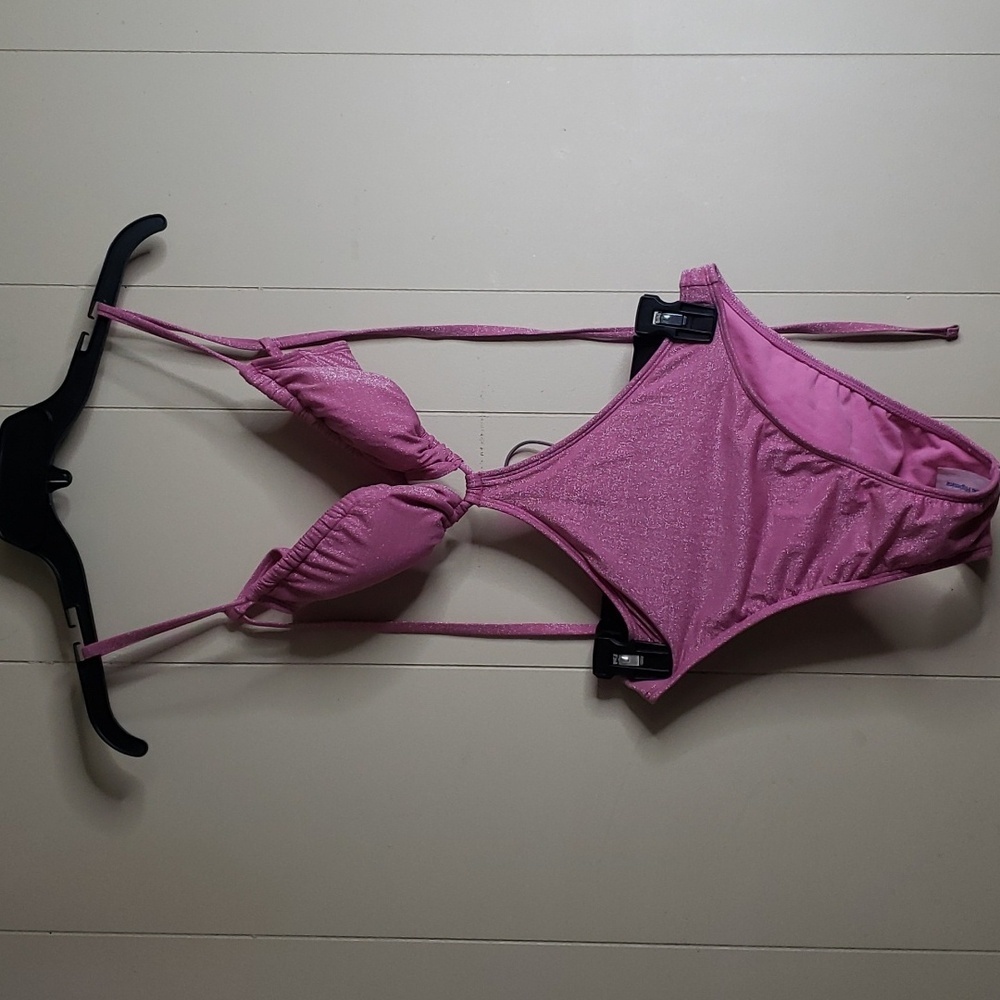 Women's Cut Out One Piece Swimsuit Pink Glitter XSMALL Wild Fable - Picture 2 of 7